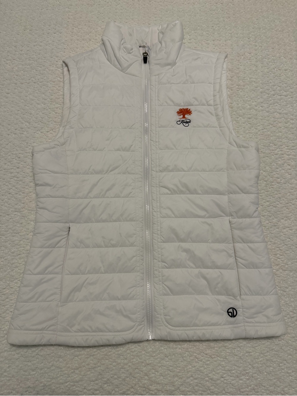 Straight Down Puffer Vest White Full Zip Kiawah Island Logo Women's Size Medium